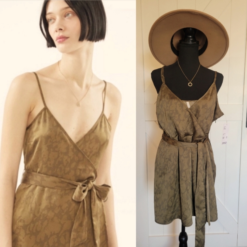 URBAN OUTFITTERS Mocha Olive Silk Wrap Romper with belt NWTS Size XL
